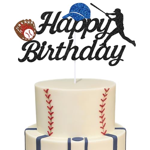 Baseball Happy Birthday Cake Topper - Glitter Cake Decoration