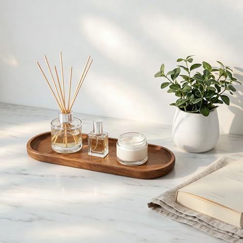 TJ POP Small Oval Acacia Wood Serving Tray - Decorative Wooden Platter