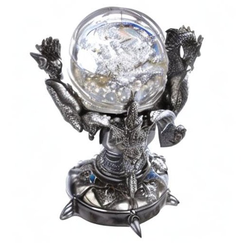 Design Toscano Dragons of Corfu Castle Gothic Decor Statue Globe Figurine, 5 Inch, Polyresin and Glass, Silver Chrome