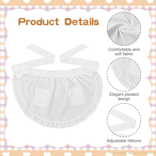 Grevosea Women's White Ruffle Maid Half Apron with Pockets