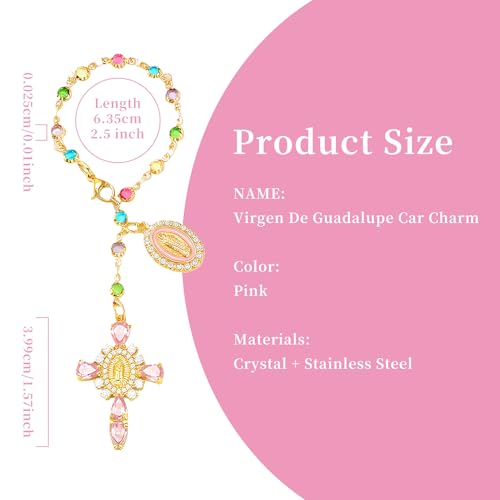 Virgen De Guadalupe Car Charm - Gold-Pink Cross Pendant Decor