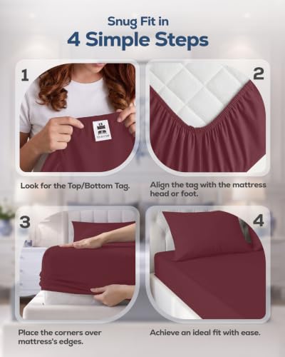 Utopia Bedding King Fitted Sheet Burgundy Ultra Soft Fits Up to 15-Inch Deep Mattress