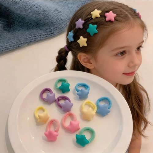 Holiday Hair Ties for Girls Festive Colorful Stars Elastics Set