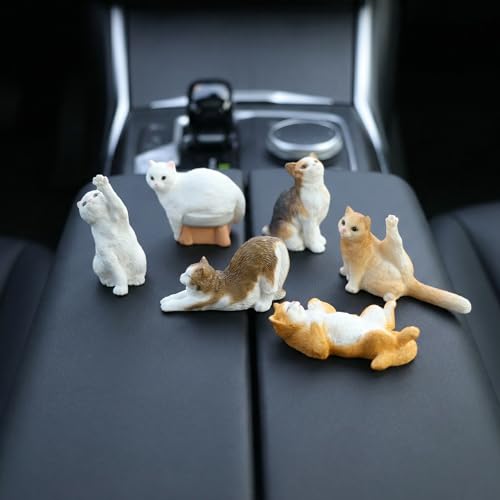 6-Piece Realistic Cat Dashboard Ornaments - Cute Resin Cats
