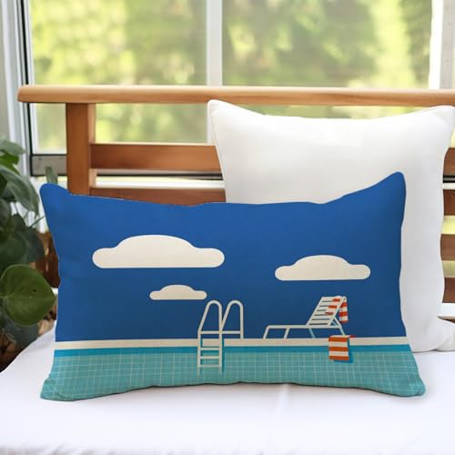 Fahrendom 20" x 12" Blue Swimming Pool Lumbar Pillow Cover