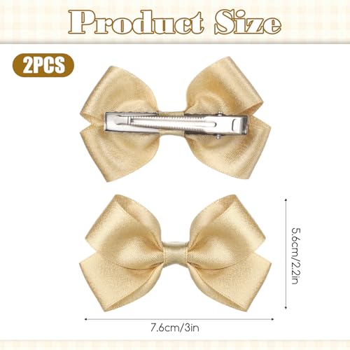 Aphumedc 2PCS Glitter Hair Bows Clips - 3 Inch Gold Tiny Bow Barrettes for Girls Toddlers