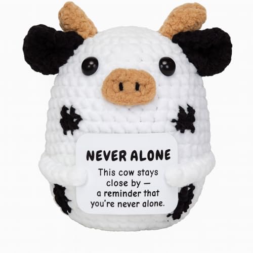 Handmade Crochet Cow Plush – Emotional Support Knitted Gift with Card