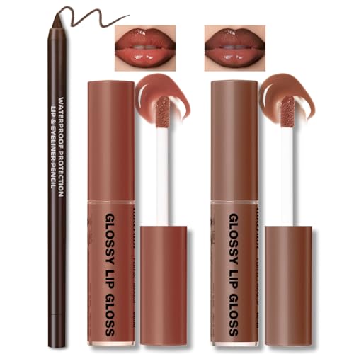 HOSIILY Nourishing Lip Gloss and Brown Lip Liner Combo Set