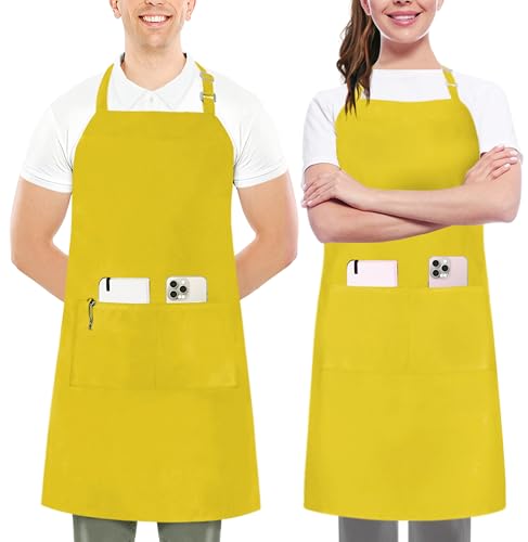 Utopia Kitchen 2 Pack Yellow Bib Aprons - Adjustable, Pockets, Oil & Water Resistant