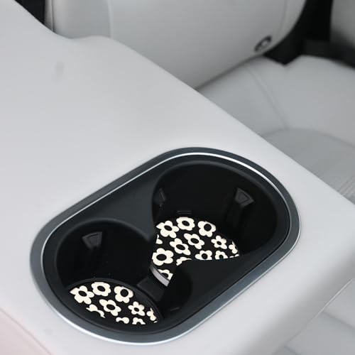 Absorbent Car Coasters 2 Pack - White Flower Ceramic & Cork Drink Holders