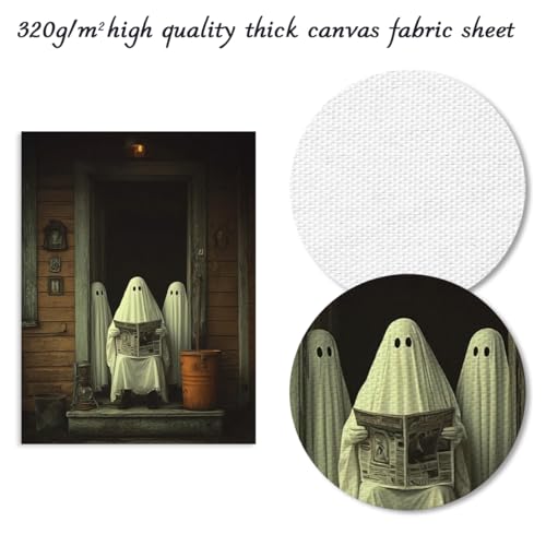 Rustic Halloween Ghost Wall Art - Spooky 3 Ghosts Print 12x16