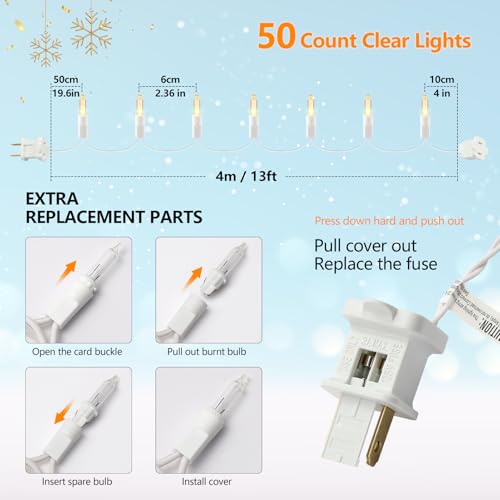Warm White Christmas Lights Set - 50 Mini Incandescent String Lights, 13ft, Indoor Outdoor, White Wire, UL Certified - Variation: ClearWhite / 50 Count