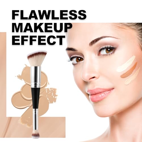 Dual-Ended Foundation & Concealer Brush - 2-in-1 Flat Kabuki Makeup Brush