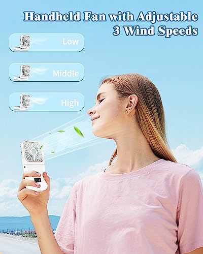 AJGJF Pearl White Handheld Fan - Rechargeable Mini Fan with Power Bank & LED Display