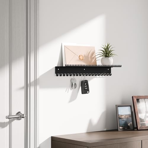 Black Wall-Mounted Jewelry Organizer with 56 Hooks & Shelf
