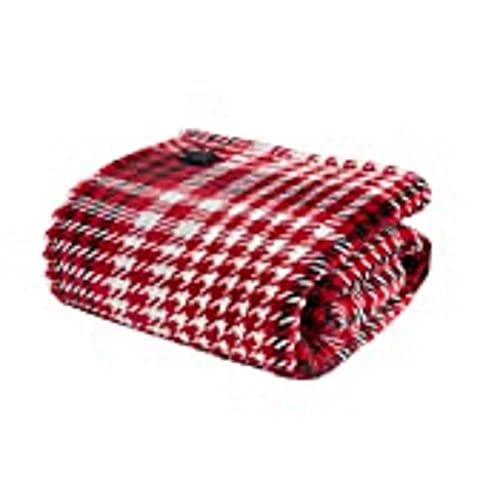 Beautyrest Plush to Sherpa Reversible Electric Blanket, Built-in Soft Button Controller, Auto Shut Off, Multi Heat Setting, UL Certified, Machine Washable Heated Throw, 50x60 Red Plaid