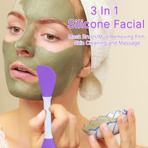 Silicone Facial Cleansing Brush and Face Mask Applicator - 2 Pcs Purple