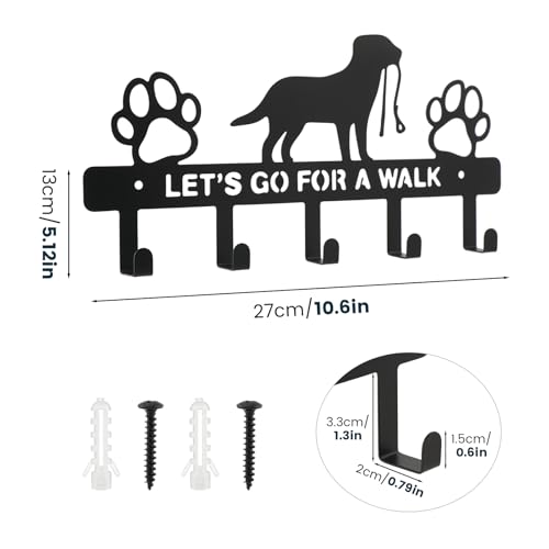 Wall-Mounted Dog Leash Holder with 5 Hooks | Key & Collar Organizer