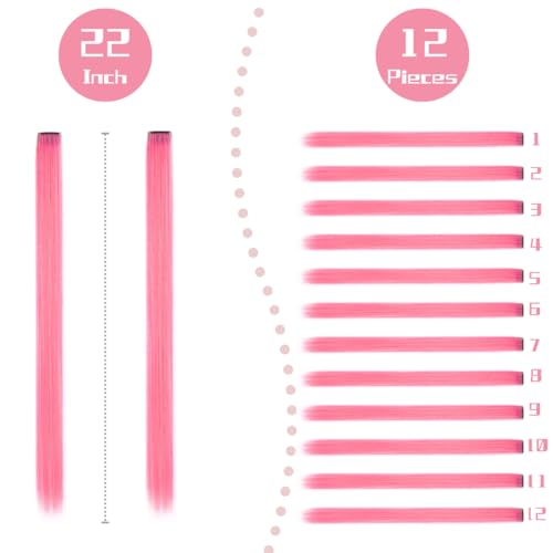 BUMMSEVEN 22" Straight Colored Clip-In Hair Extensions - Pink (12 Pcs)