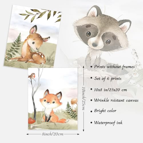 Animal Nursery Wall Art Decor - 6 Pcs Cute Kids Room Prints 8x10
