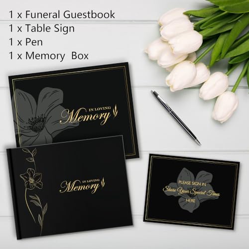 In Loving Memory Funeral Guest Book Set with Table Sign & Pen