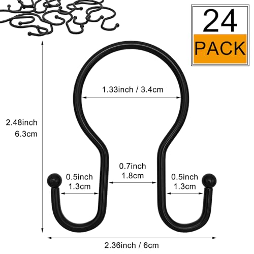 LULARINE Double Shower Curtain Hooks - 24 Rustproof Metal Rings