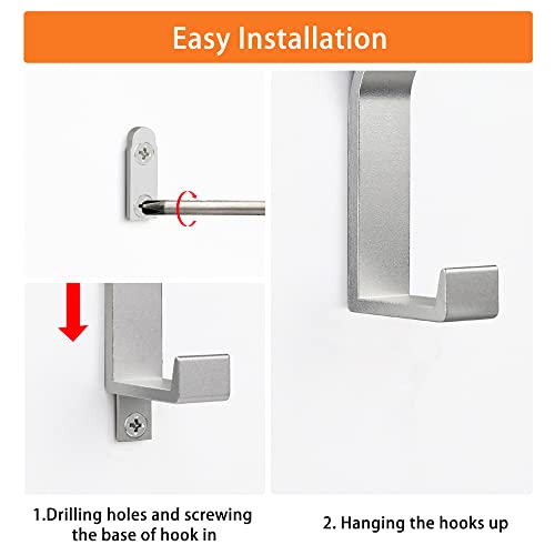 KYOEON Wall Mounted Dual Coat Hooks, Silver Aluminum Alloy, 4-Pack Set