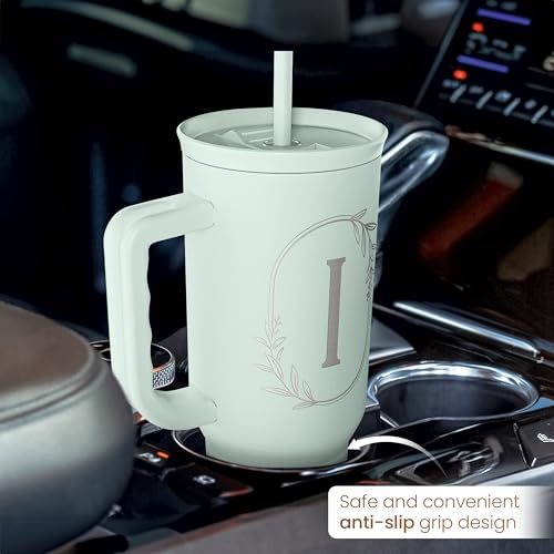 Personalized 40oz Monogrammed Tumbler with Handle - Letter I Insulated Travel Cup for Women & Gift