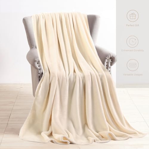 TASTHROW Creamwhite Plush Throw Blanket 50x60 | Cozy Flannel Fleece