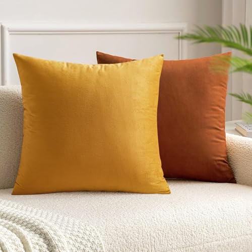Jiiberl Velvet Throw Pillow Covers 18x18, Orange Set of 4