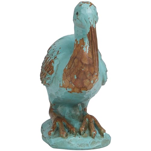 Deco 79 Polystone Bird Decorative Sculpture Distressed Home Decor Statue with Brown Wood Inspired Accents, Accent Figurine 3" x 11" x 7", Teal