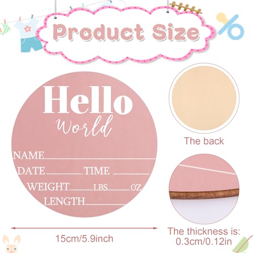 Wooden Baby Announcement Sign 5.9 Inch Hello World Newborn Name Plaque Pink