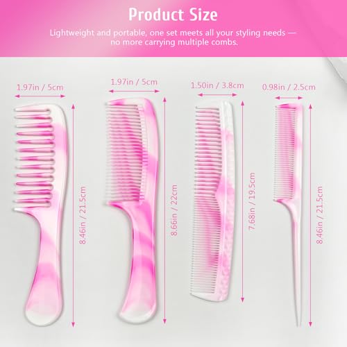 Zoolinn 4-Piece Unisex Hair Comb Set - Rat Tail, Wide & Fine Tooth