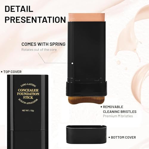Phanund 2-in-1 Dual-Ended Foundation & Concealer Stick with Brush 05 Deep Wheat