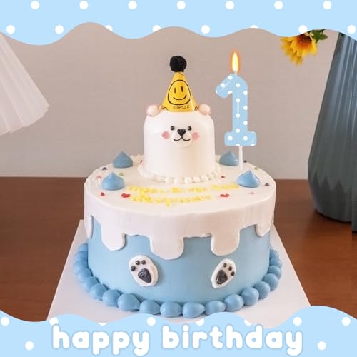 Blue Polka Dot Number 1 Birthday Candle - 1st Birthday Cake Decoration