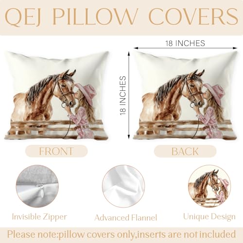 Western Cowgirl Horse Pillow Cover 18x18 - Horses Girls Edition, Rustic Country Farmhouse Decor