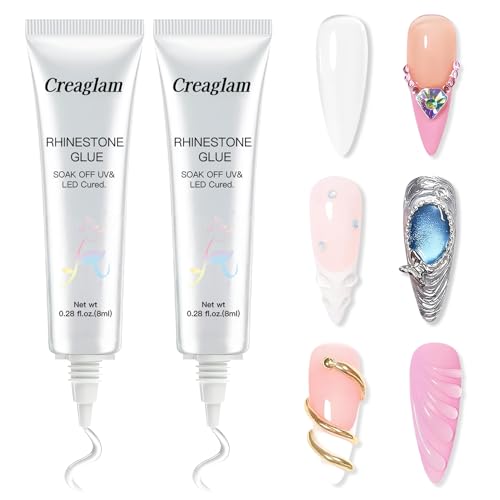 Creaglam Rhinestone Glue for Nails - 2 Pack 16ml Strong Gel Adhesive