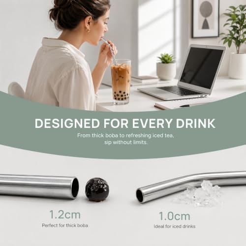 AOTWAN Stainless Steel Boba Straws and Smoothie Straws Set with Brush