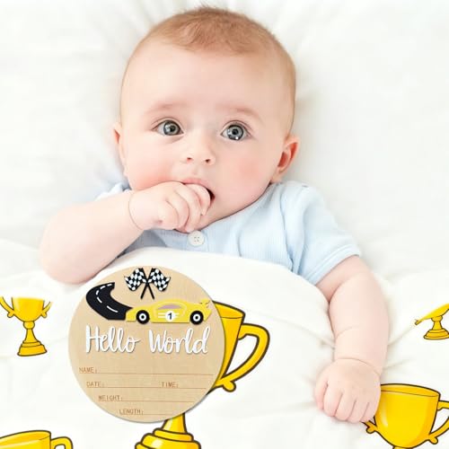 Ziyutam Wooden Race Car Baby Announcement Sign for Hospital Photo Prop