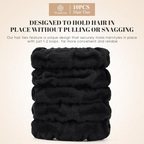 WantGor Hair Ties 10-Pack Black Elastic Ponytail Holders for Thick and Thin Hair