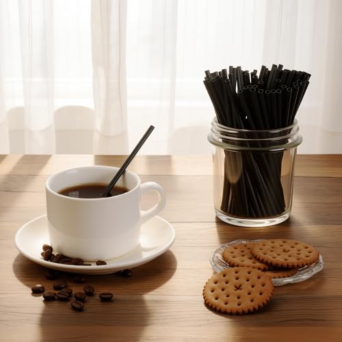 Black Plastic Cocktail Straws 5.12 Inch Pack of 100 - Disposable Drinking Straws