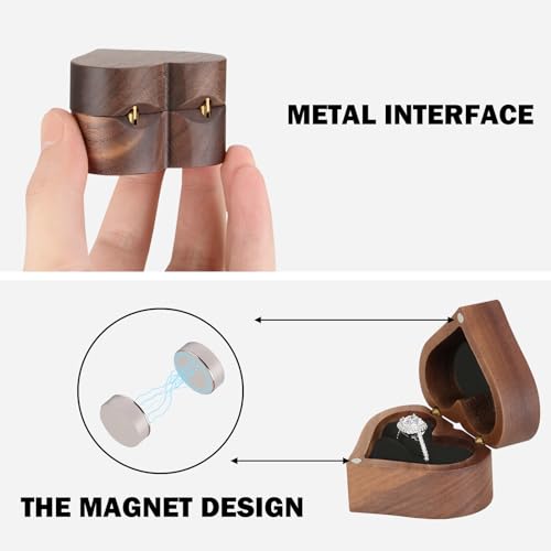 LETURE Wooden Heart-Shaped Ring Box for Engagement & Wedding