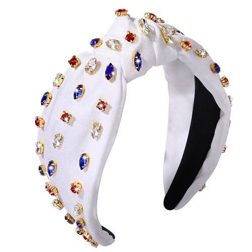 NVENF Red White Blue Crystal Knotted Headband Rhinestone Hair Accessory