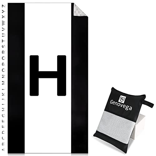 Personalized Oversized Microfiber Beach Towel - Black & White H, Quick-Dry, Sandproof