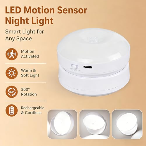 Rechargeable 360° Rotatable Motion Sensor Wall Light - Wireless LED Sconce
