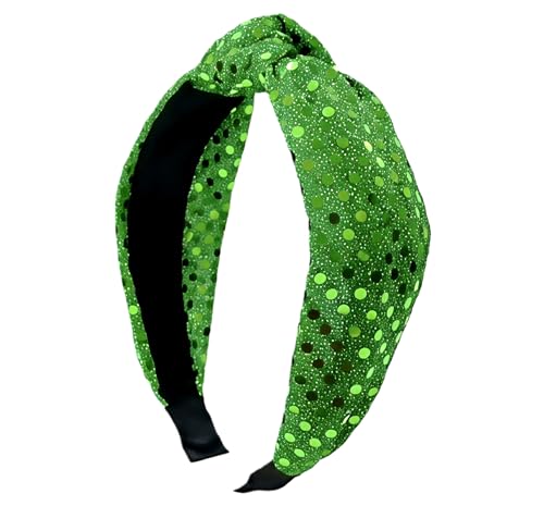 St. Patrick's Day Green Top Knot Headband Sequin Hair Accessory for Women