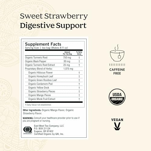 Yogi Tea Sweet Strawberry Digestive Support - 16 Tea Bags per Pack (6 Pack) - Organic Turmeric Tea Bags - Digestive Support Tea - Includes Turmeric Root, Black Pepper, Strawberry, Mango & More