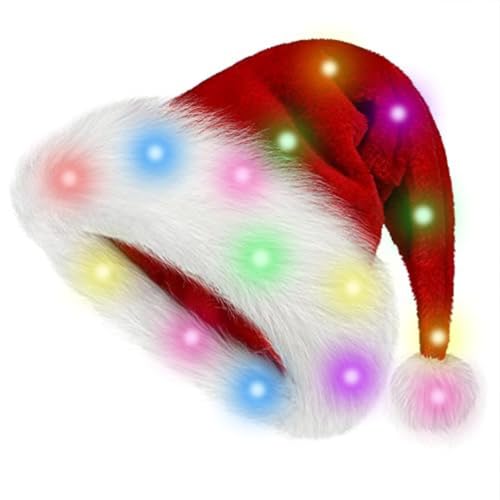 Double Santa Hat for Kids, Babies & Adults - Red Velvet Xmas Hat with LED - One Size