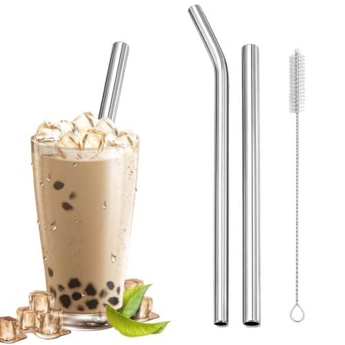 AOTWAN Stainless Steel Boba Straws and Smoothie Straws Set with Brush