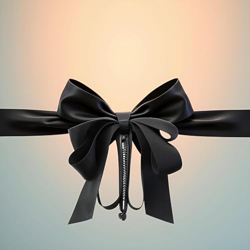 Black Satin Ribbon Bow Hair Claw Clip Vertical Ponytail Banana Barrette